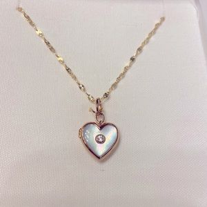 Melanie Auld Mother of Pearl Heart Locket on Chain